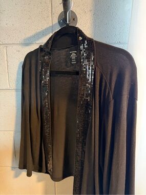 Black Sequin-Trim Open Cardigan